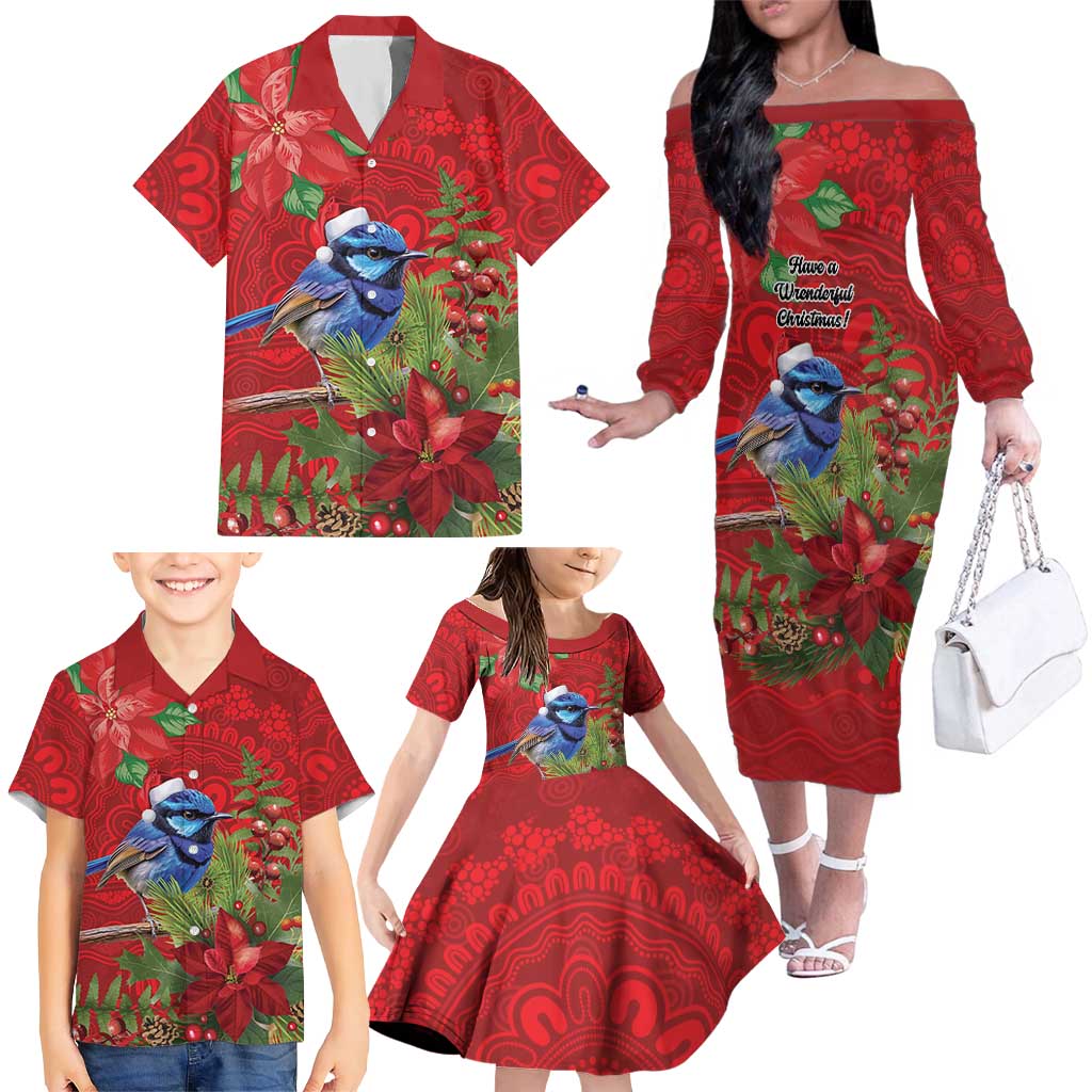 Aussie Superb Fairywren Bird Family Matching Off The Shoulder Long Sleeve Dress and Hawaiian Shirt Aboriginal Inspired Christmas - Aussie Hoodie