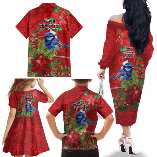 Aussie Superb Fairywren Bird Family Matching Off The Shoulder Long Sleeve Dress and Hawaiian Shirt Aboriginal Inspired Christmas - Aussie Hoodie