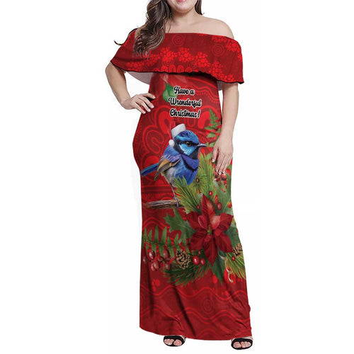 Aussie Superb Fairywren Bird Family Matching Off Shoulder Maxi Dress and Hawaiian Shirt Aboriginal Inspired Christmas - Aussie Hoodie