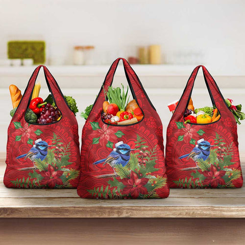 Aussie Superb Fairywren Bird Grocery Bag Aboriginal Inspired Christmas - Aussie Hoodie