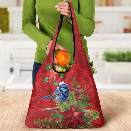 Aussie Superb Fairywren Bird Grocery Bag Aboriginal Inspired Christmas - Aussie Hoodie