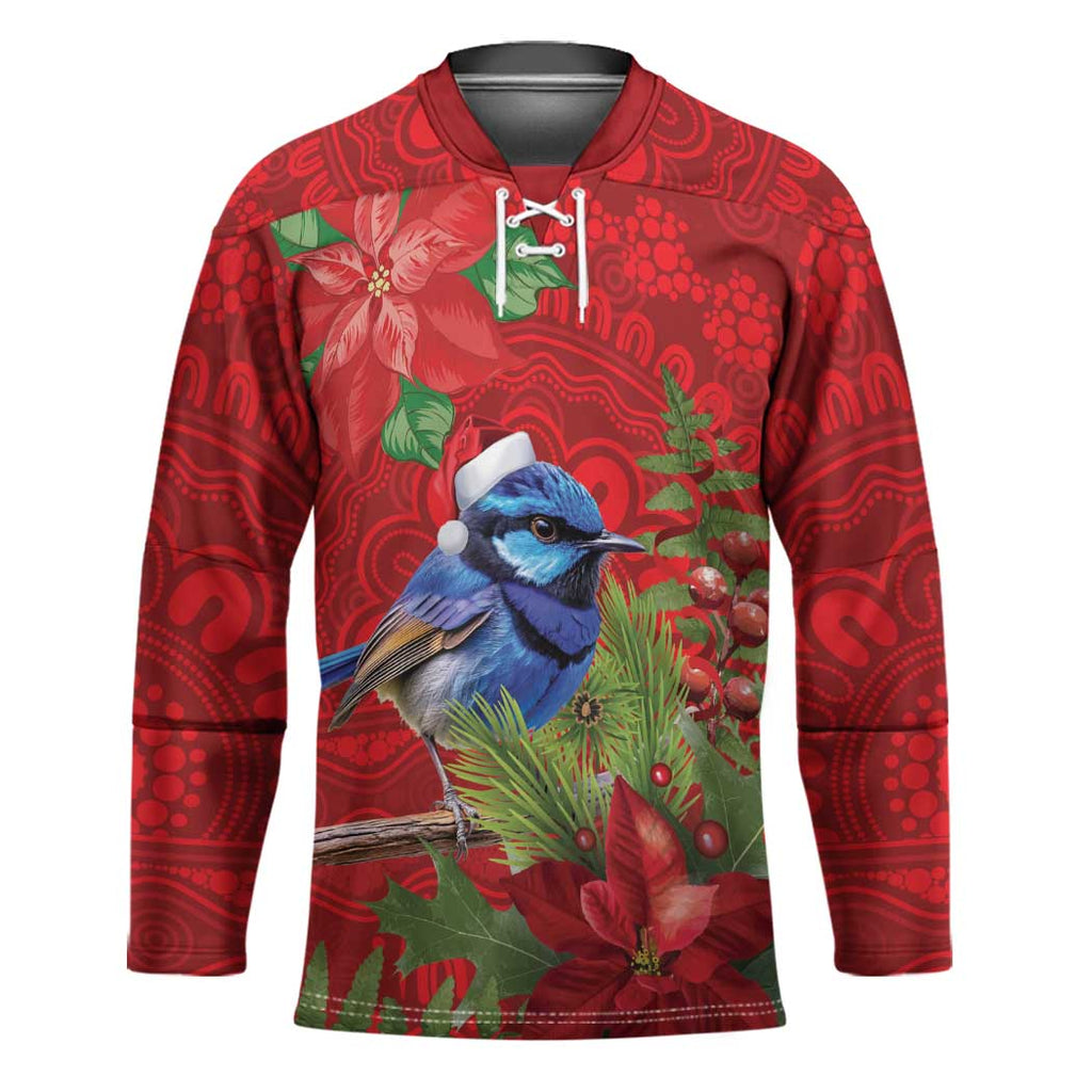 Aussie Superb Fairywren Bird Hockey Jersey Aboriginal Inspired Christmas - Aussie Hoodie