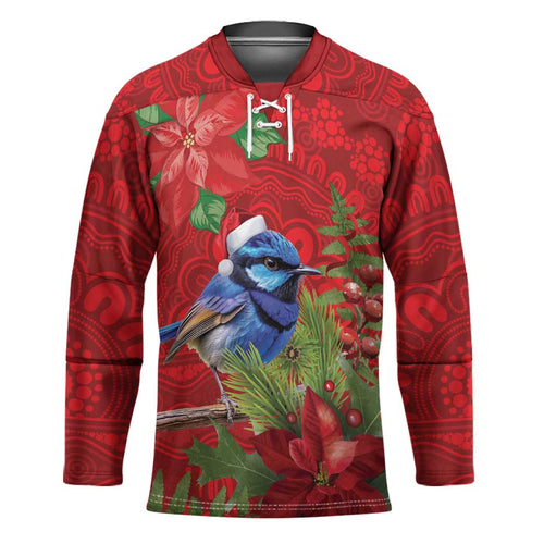 Aussie Superb Fairywren Bird Hockey Jersey Aboriginal Inspired Christmas - Aussie Hoodie
