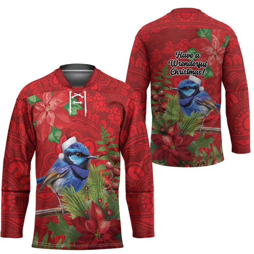 Aussie Superb Fairywren Bird Hockey Jersey Aboriginal Inspired Christmas - Aussie Hoodie