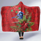 Aussie Superb Fairywren Bird Hooded Blanket Aboriginal Inspired Christmas - Aussie Hoodie