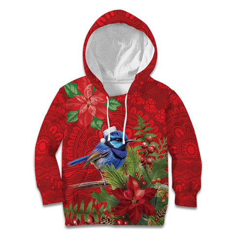 Aussie Superb Fairywren Bird Kid Hoodie Aboriginal Inspired Christmas - Aussie Hoodie