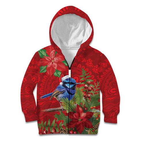 Aussie Superb Fairywren Bird Kid Hoodie Aboriginal Inspired Christmas - Aussie Hoodie