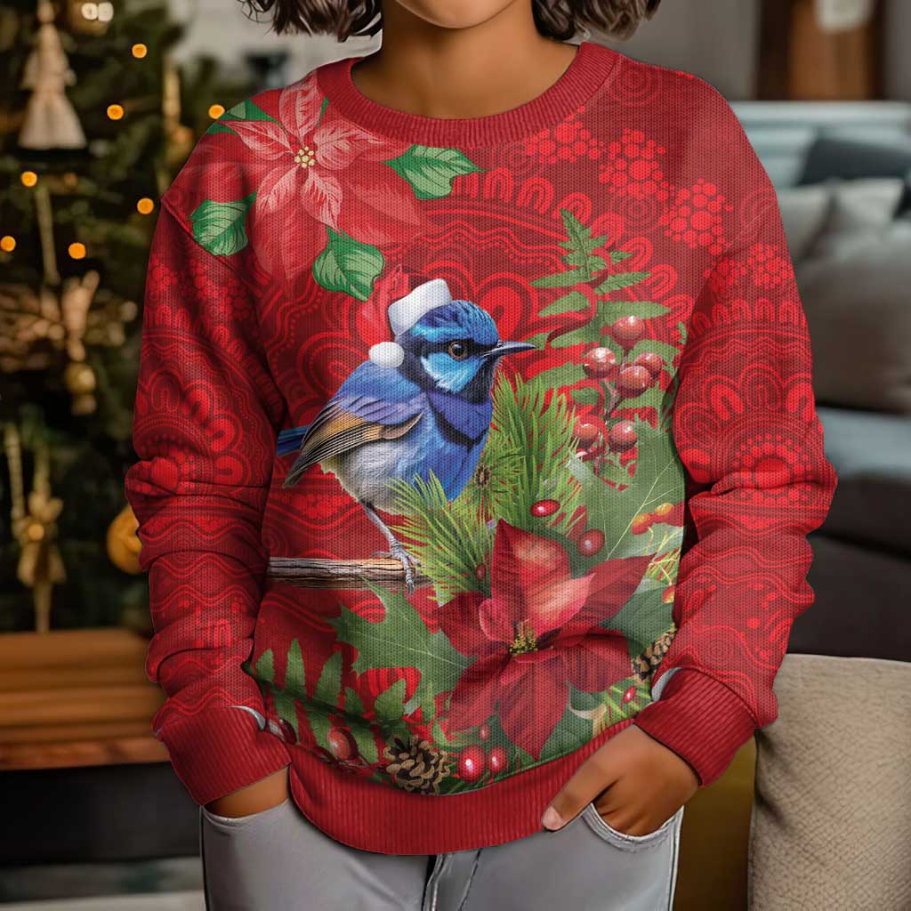 Aussie Superb Fairywren Bird Kid Ugly Christmas Sweater Aboriginal Inspired Christmas - Aussie Hoodie