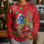 Aussie Superb Fairywren Bird Kid Ugly Christmas Sweater Aboriginal Inspired Christmas - Aussie Hoodie