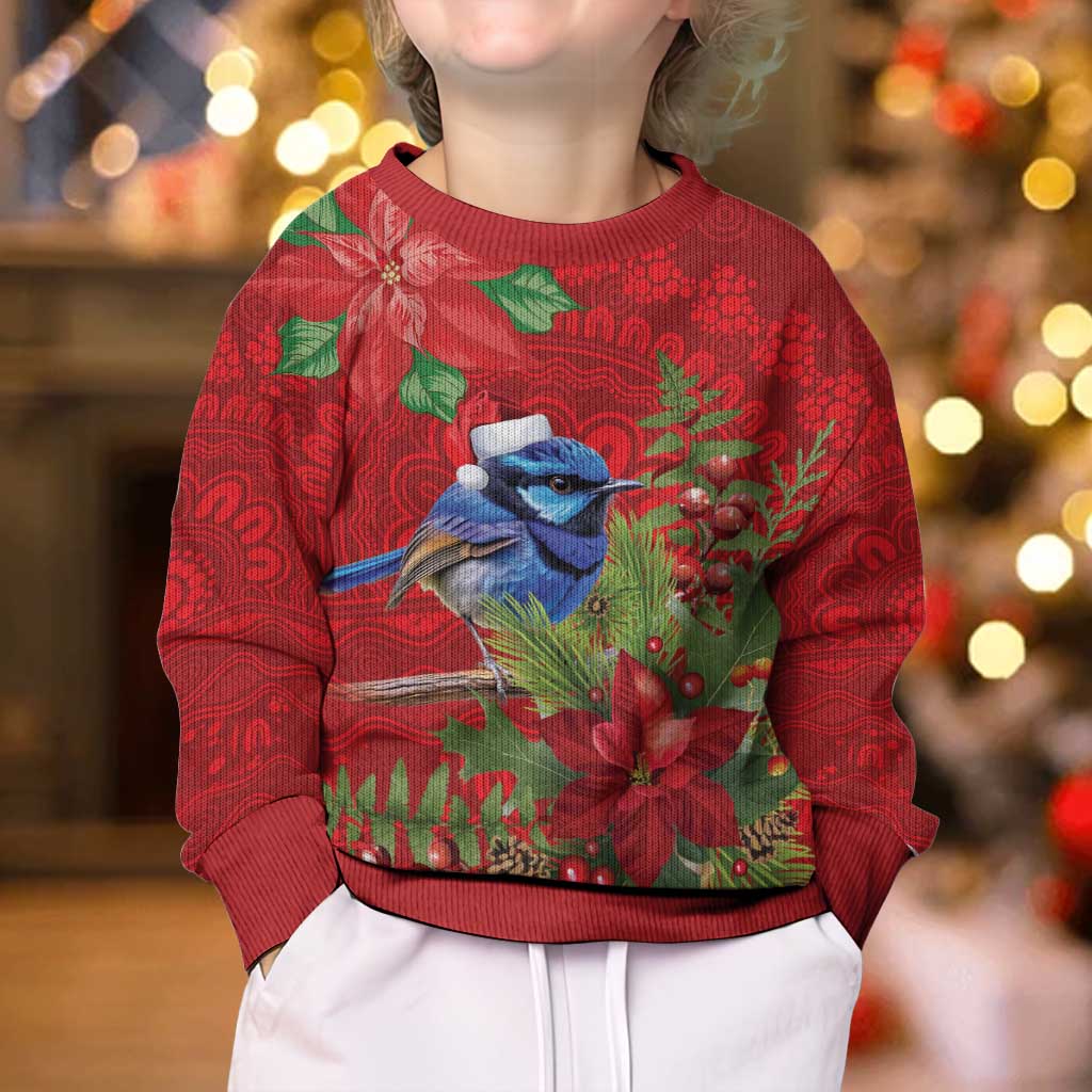 Aussie Superb Fairywren Bird Kid Ugly Christmas Sweater Aboriginal Inspired Christmas - Aussie Hoodie
