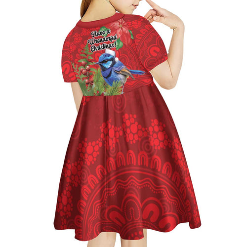 Aussie Superb Fairywren Bird Kid Short Sleeve Dress Aboriginal Inspired Christmas - Aussie Hoodie