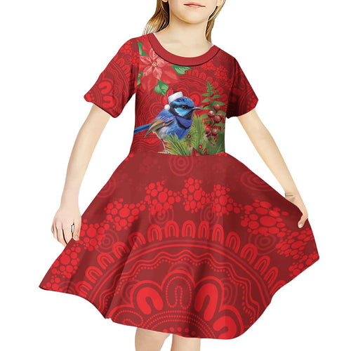 Aussie Superb Fairywren Bird Kid Short Sleeve Dress Aboriginal Inspired Christmas - Aussie Hoodie