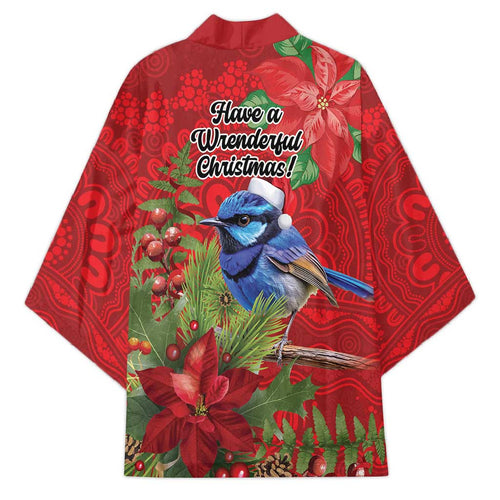 Aussie Superb Fairywren Bird Kimono Aboriginal Inspired Christmas - Aussie Hoodie