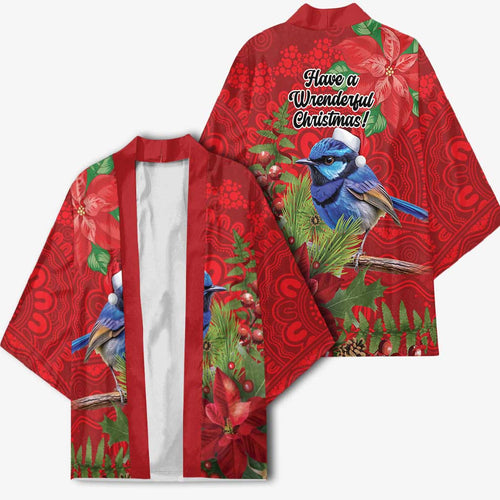 Aussie Superb Fairywren Bird Kimono Aboriginal Inspired Christmas - Aussie Hoodie