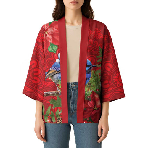 Aussie Superb Fairywren Bird Kimono Aboriginal Inspired Christmas - Aussie Hoodie