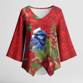 Aussie Superb Fairywren Bird Kimono Sleeve Blouse Aboriginal Inspired Christmas - Aussie Hoodie