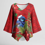 Aussie Superb Fairywren Bird Kimono Sleeve Blouse Aboriginal Inspired Christmas - Aussie Hoodie