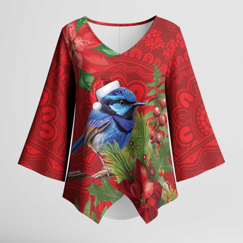 Aussie Superb Fairywren Bird Kimono Sleeve Blouse Aboriginal Inspired Christmas - Aussie Hoodie