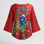 Aussie Superb Fairywren Bird Kimono Sleeve Blouse Aboriginal Inspired Christmas - Aussie Hoodie
