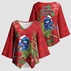 Aussie Superb Fairywren Bird Kimono Sleeve Blouse Aboriginal Inspired Christmas - Aussie Hoodie