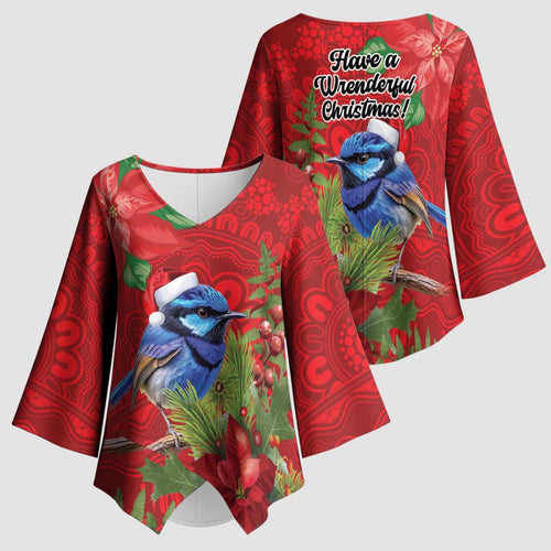 Aussie Superb Fairywren Bird Kimono Sleeve Blouse Aboriginal Inspired Christmas - Aussie Hoodie