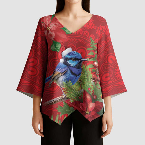 Aussie Superb Fairywren Bird Kimono Sleeve Blouse Aboriginal Inspired Christmas - Aussie Hoodie