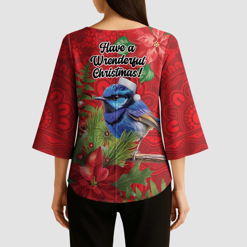 Aussie Superb Fairywren Bird Kimono Sleeve Blouse Aboriginal Inspired Christmas - Aussie Hoodie