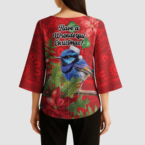 Aussie Superb Fairywren Bird Kimono Sleeve Blouse Aboriginal Inspired Christmas - Aussie Hoodie