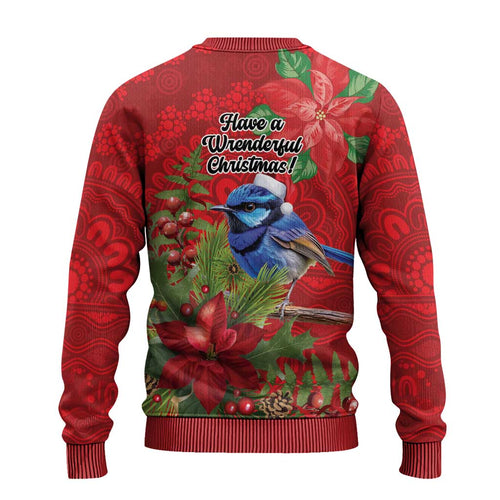 Aussie Superb Fairywren Bird Ugly Christmas Sweater Aboriginal Inspired Christmas - Aussie Hoodie
