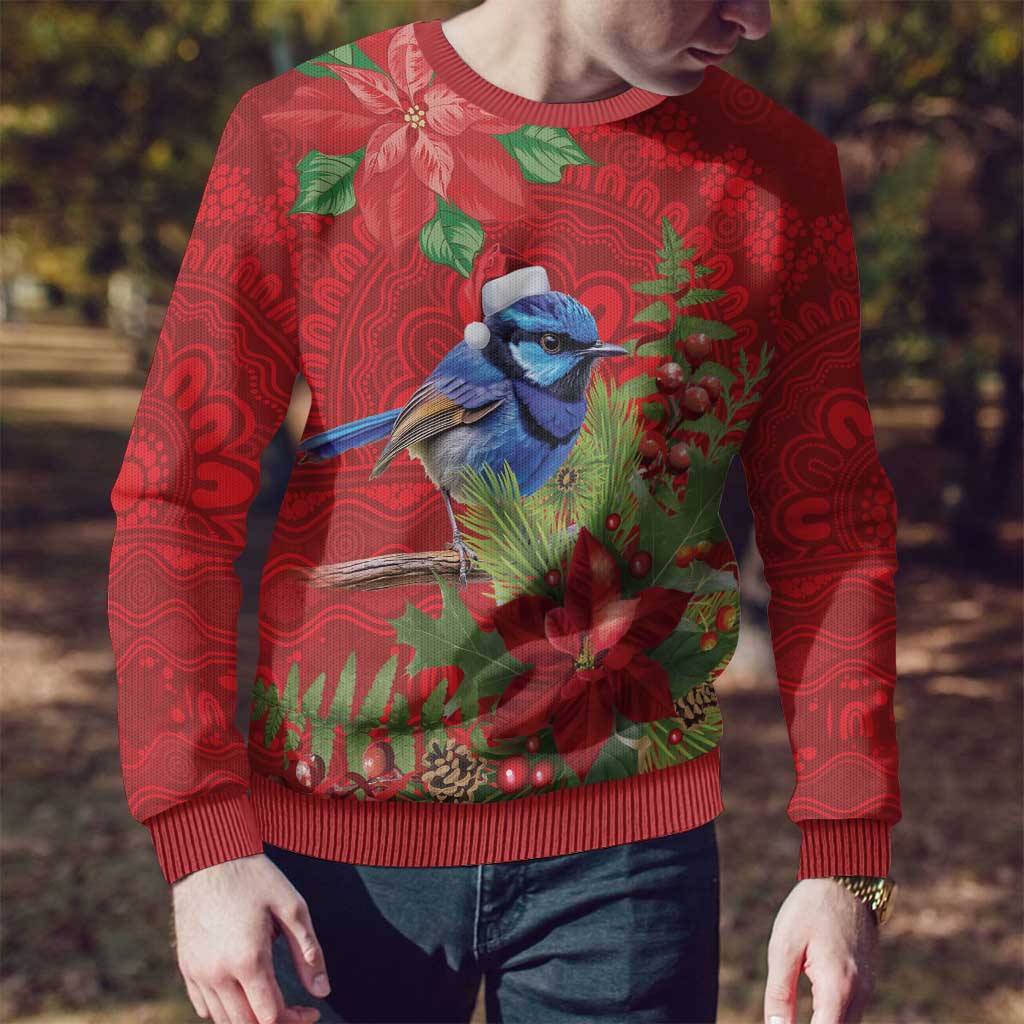 Aussie Superb Fairywren Bird Ugly Christmas Sweater Aboriginal Inspired Christmas - Aussie Hoodie