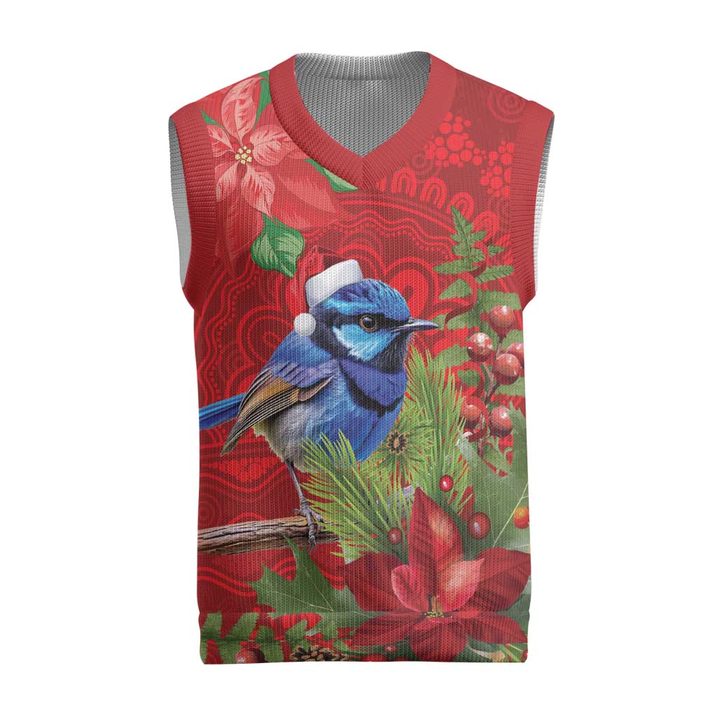 Aussie Superb Fairywren Bird Christmas Knitted V-Neck Vest Aboriginal Inspired Christmas - Aussie Hoodie