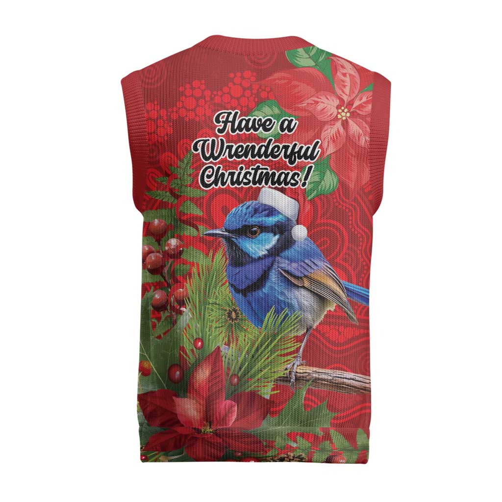 Aussie Superb Fairywren Bird Christmas Knitted V-Neck Vest Aboriginal Inspired Christmas - Aussie Hoodie