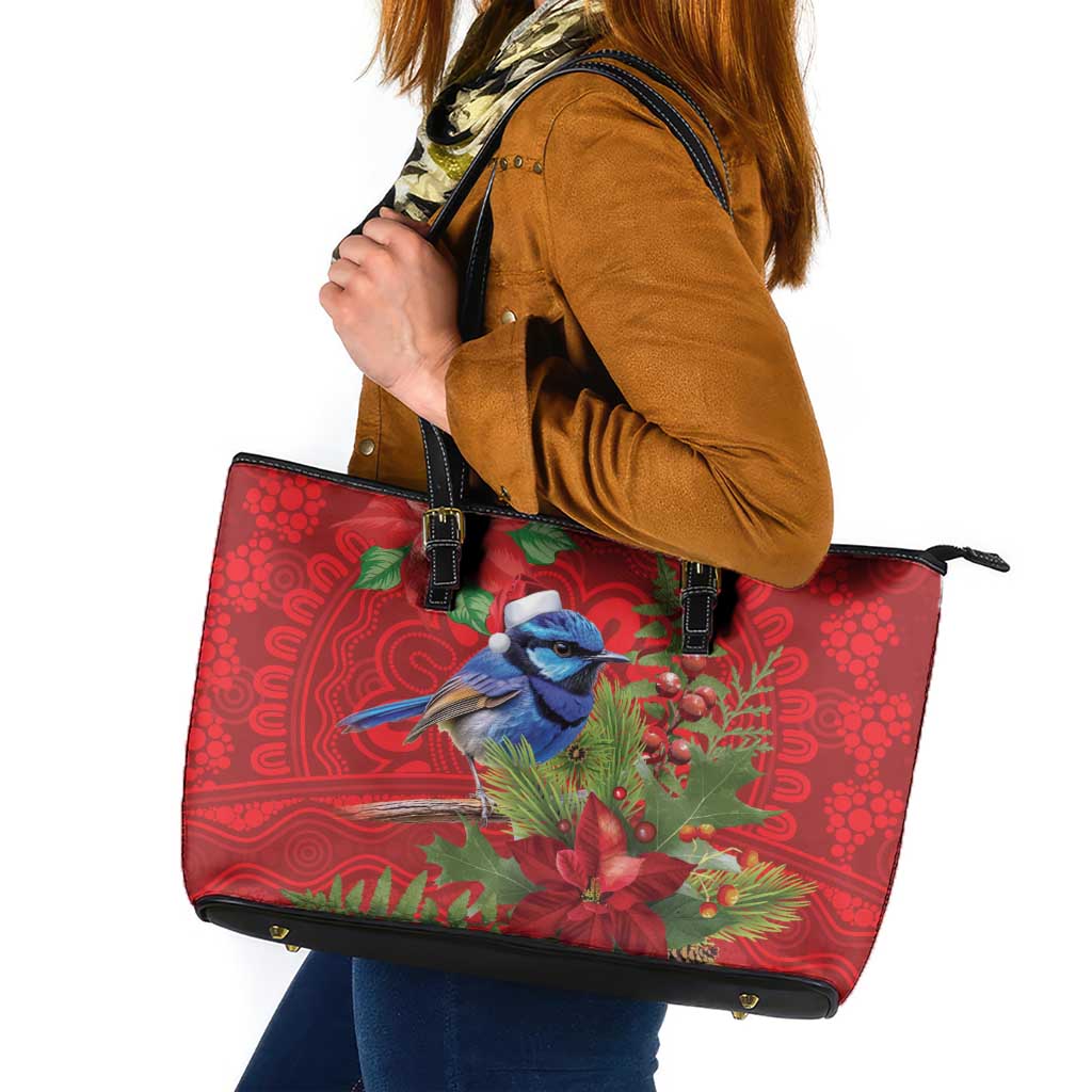 Aussie Superb Fairywren Bird Leather Tote Bag Aboriginal Inspired Christmas - Aussie Hoodie