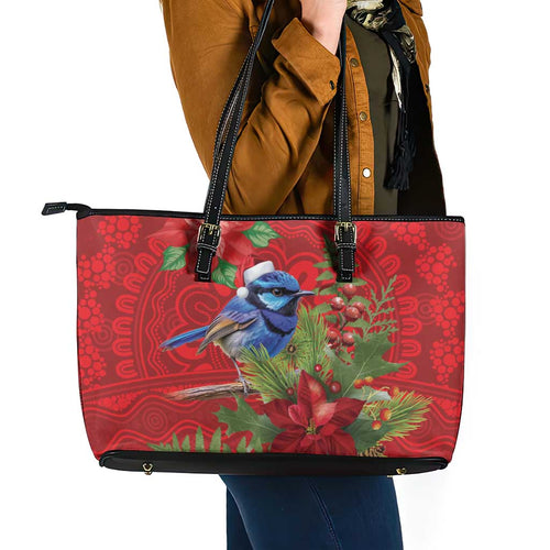 Aussie Superb Fairywren Bird Leather Tote Bag Aboriginal Inspired Christmas - Aussie Hoodie