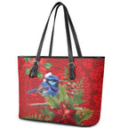 Aussie Superb Fairywren Bird Leather Tote Bag Aboriginal Inspired Christmas - Aussie Hoodie