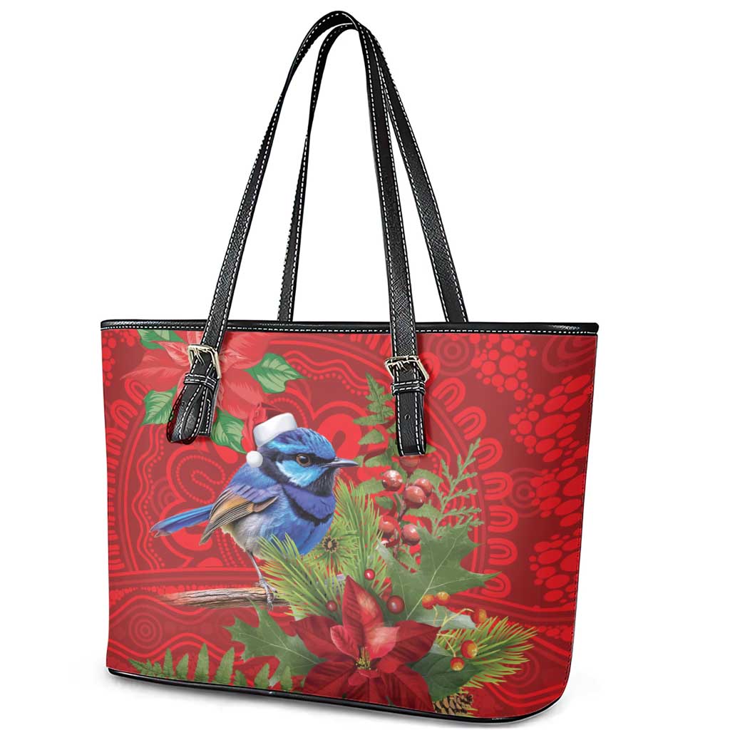 Aussie Superb Fairywren Bird Leather Tote Bag Aboriginal Inspired Christmas - Aussie Hoodie