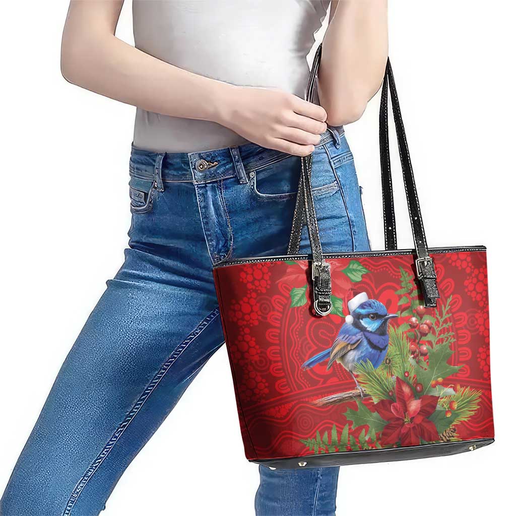 Aussie Superb Fairywren Bird Leather Tote Bag Aboriginal Inspired Christmas - Aussie Hoodie
