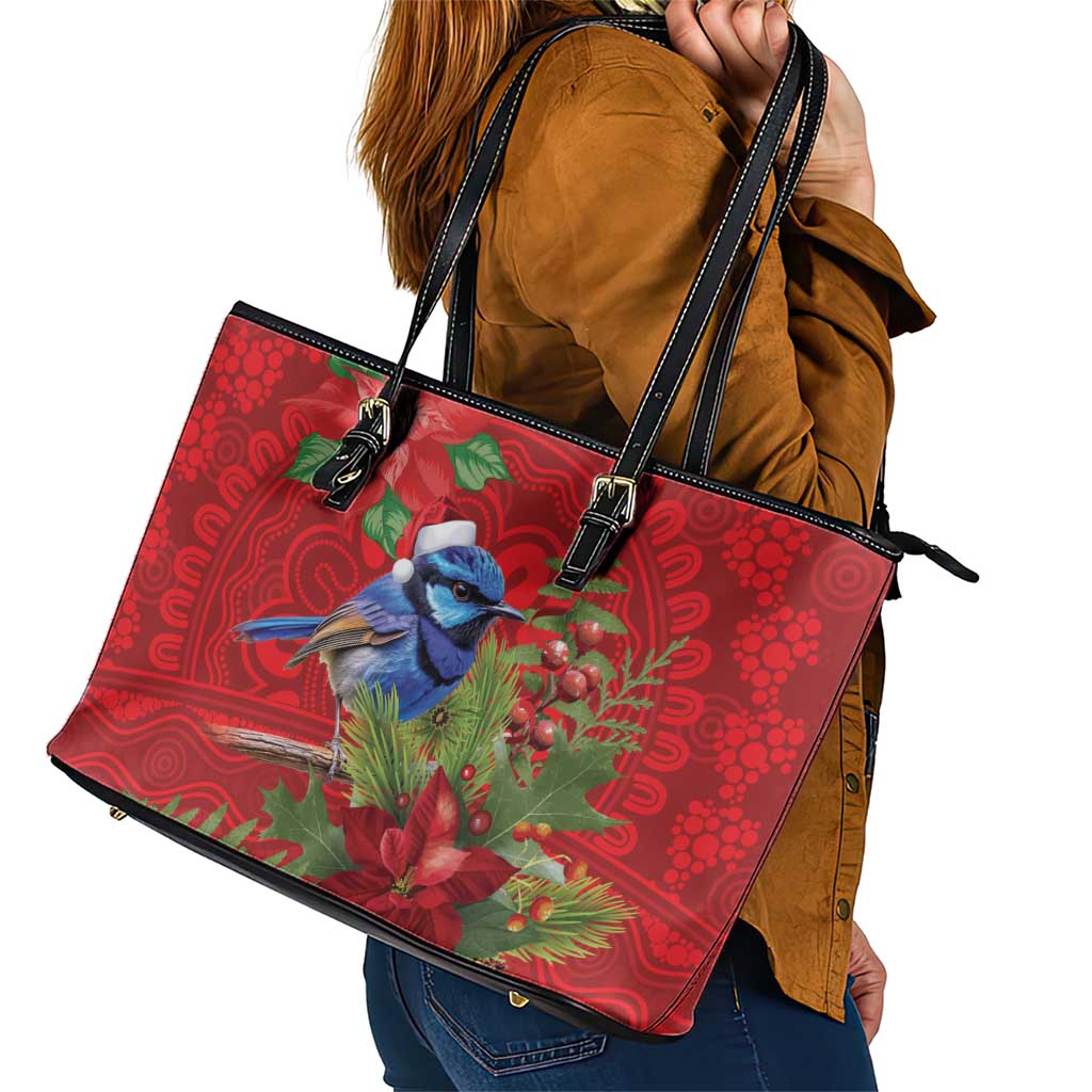 Aussie Superb Fairywren Bird Leather Tote Bag Aboriginal Inspired Christmas - Aussie Hoodie