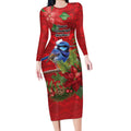 Aussie Superb Fairywren Bird Long Sleeve Bodycon Dress Aboriginal Inspired Christmas - Aussie Hoodie