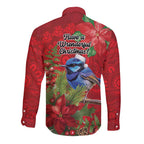 Aussie Superb Fairywren Bird Long Sleeve Button Shirt Aboriginal Inspired Christmas - Aussie Hoodie