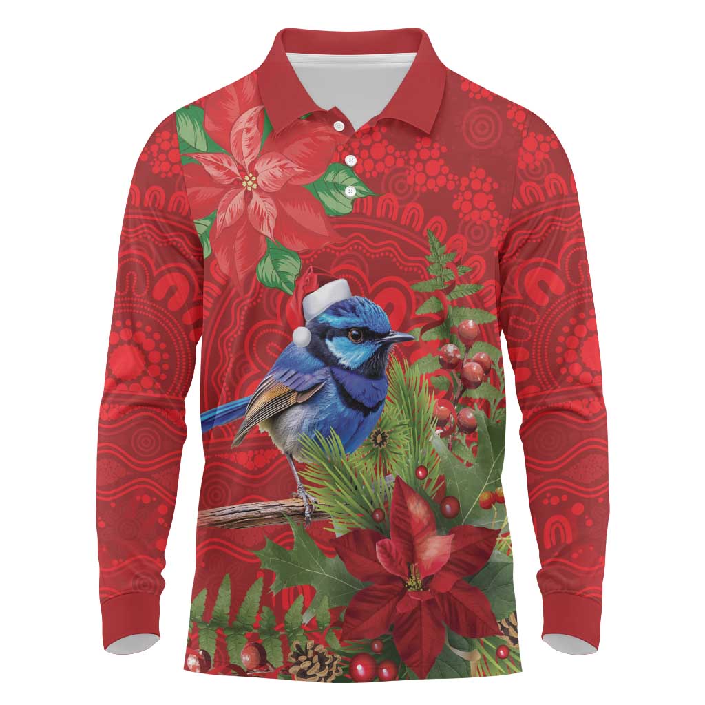 Aussie Superb Fairywren Bird Long Sleeve Polo Shirt Aboriginal Inspired Christmas - Aussie Hoodie