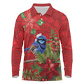 Aussie Superb Fairywren Bird Long Sleeve Polo Shirt Aboriginal Inspired Christmas - Aussie Hoodie