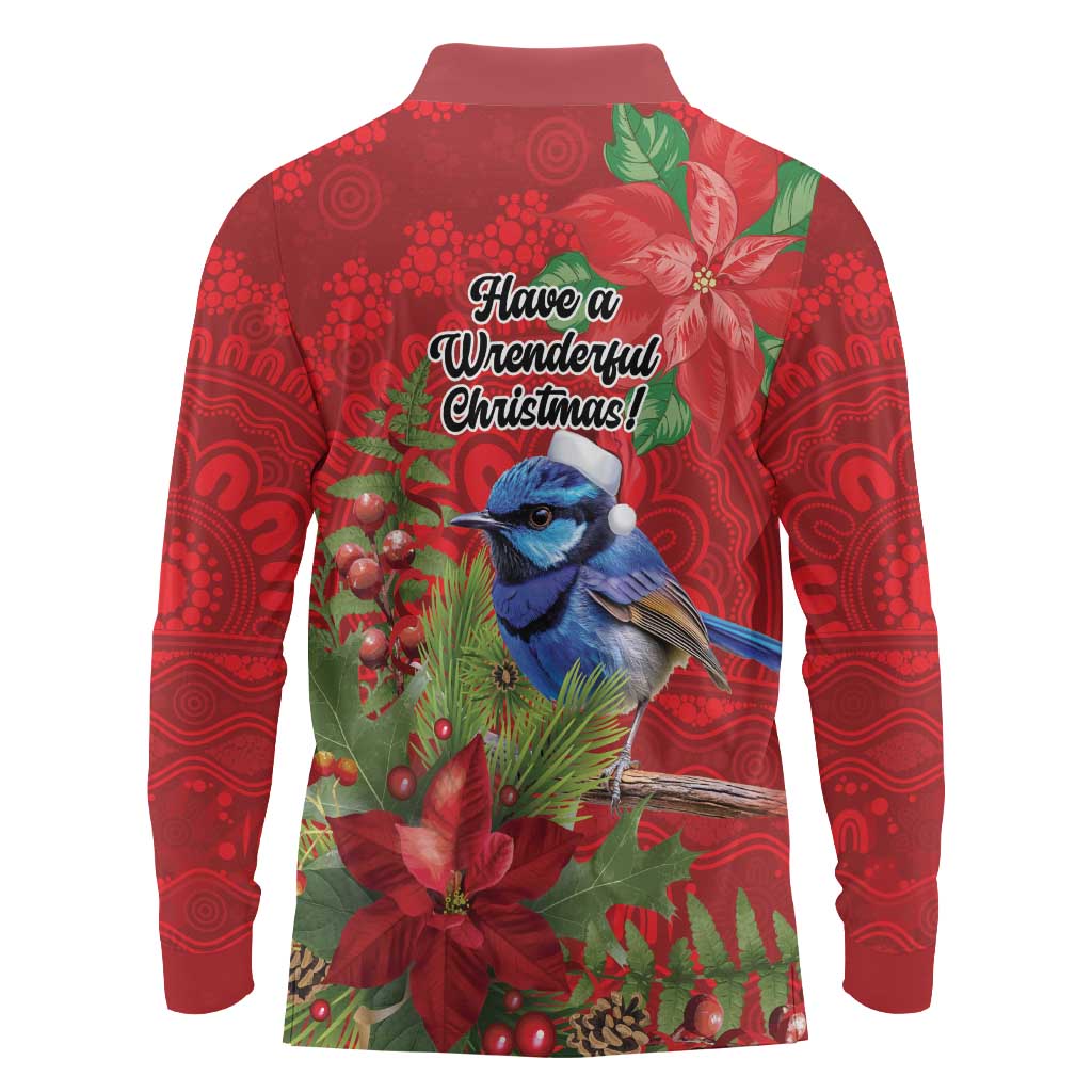 Aussie Superb Fairywren Bird Long Sleeve Polo Shirt Aboriginal Inspired Christmas - Aussie Hoodie