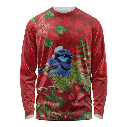 Aussie Superb Fairywren Bird Long Sleeve Shirt Aboriginal Inspired Christmas - Aussie Hoodie