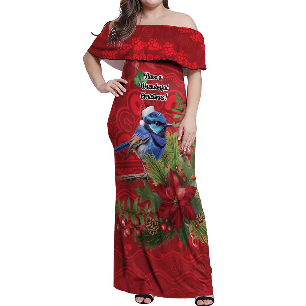Aussie Superb Fairywren Bird Off Shoulder Maxi Dress Aboriginal Inspired Christmas - Aussie Hoodie