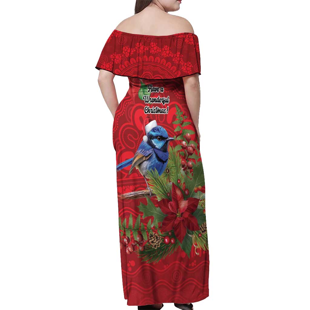 Aussie Superb Fairywren Bird Off Shoulder Maxi Dress Aboriginal Inspired Christmas - Aussie Hoodie