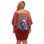 Aussie Superb Fairywren Bird Off Shoulder Short Dress Aboriginal Inspired Christmas - Aussie Hoodie