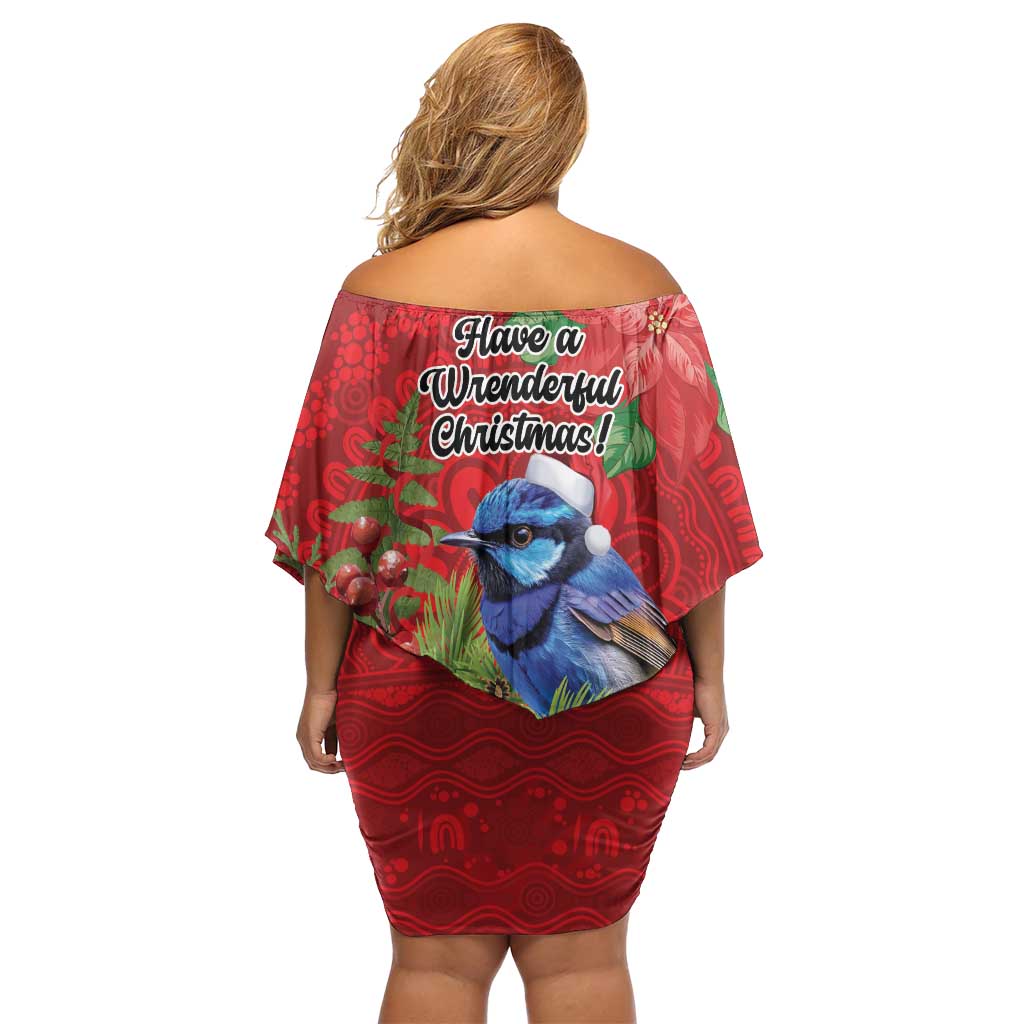 Aussie Superb Fairywren Bird Off Shoulder Short Dress Aboriginal Inspired Christmas - Aussie Hoodie