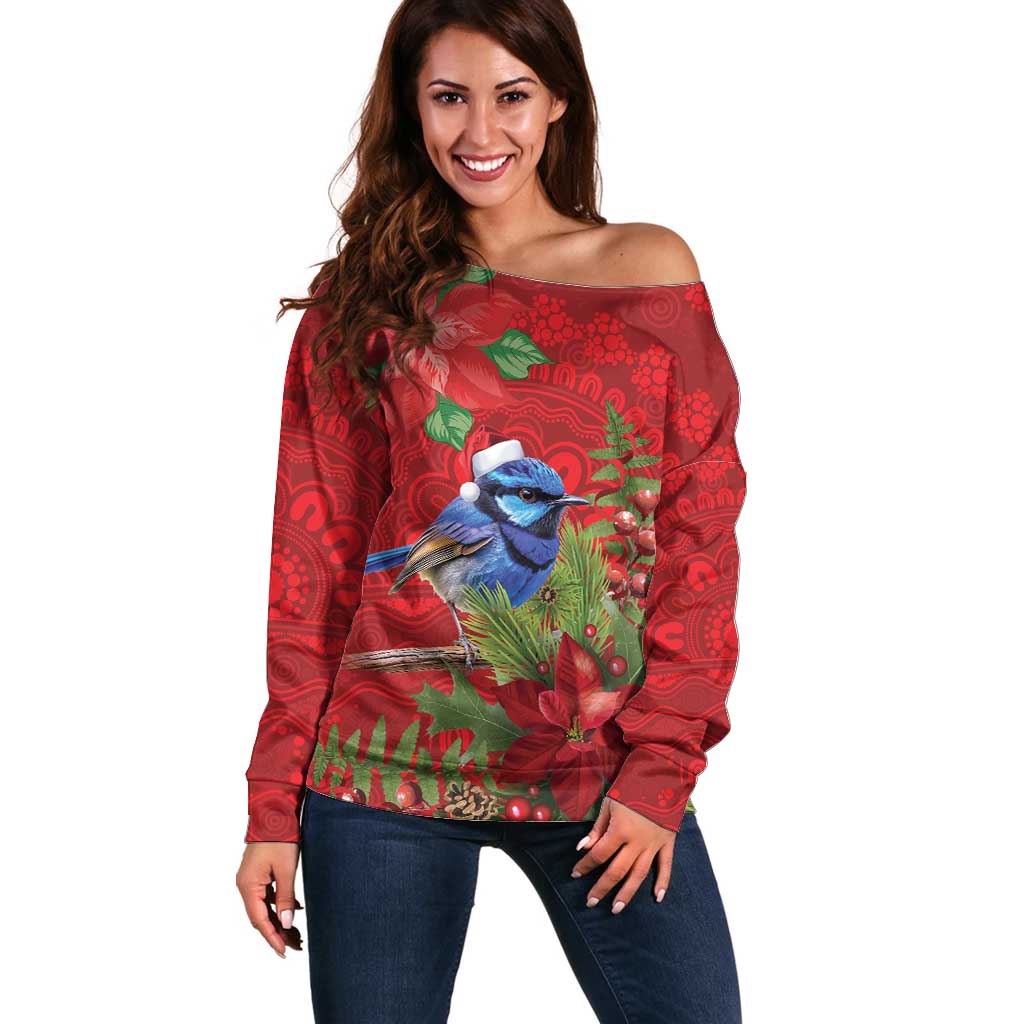 Aussie Superb Fairywren Bird Off Shoulder Sweater Aboriginal Inspired Christmas - Aussie Hoodie