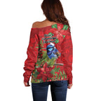 Aussie Superb Fairywren Bird Off Shoulder Sweater Aboriginal Inspired Christmas - Aussie Hoodie